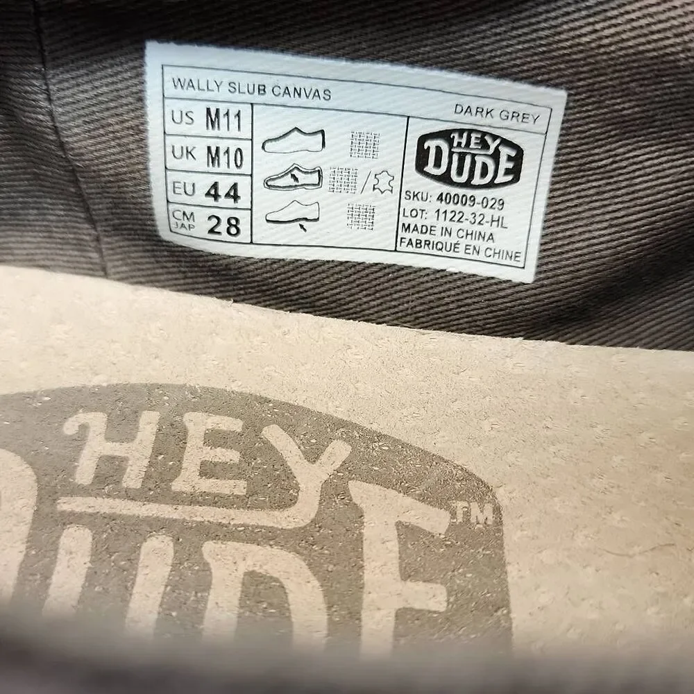 Hey Dude Wally SLUB Canvas Gray Mens Shoes Size 11 - Picture 10 of 11